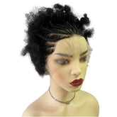 Black Front Lace Afro Curly Human Hair Short Pre-Braided Pixie Cut Wig